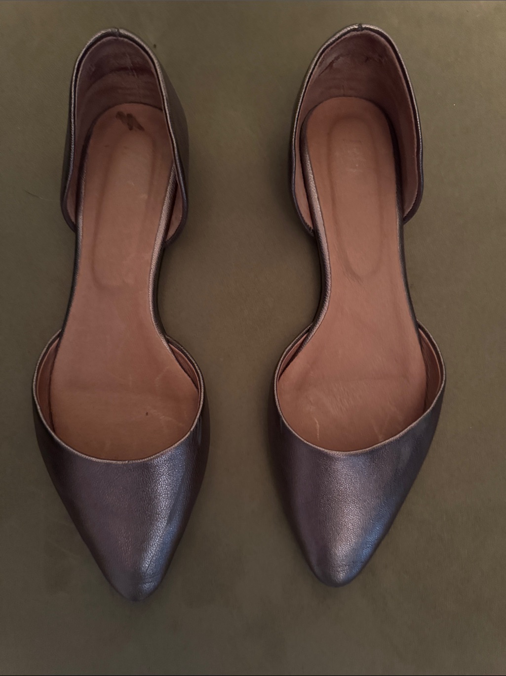 J. Jill Metallic Pointed D'orsay Flats In Shimmering Gray